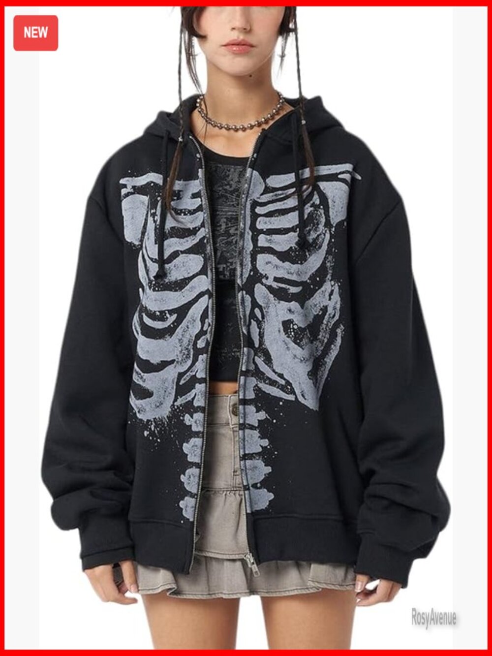 Y2K Oversized Hoodie Long Sleeve Zip Up Punk Streetwear Sweatshirt